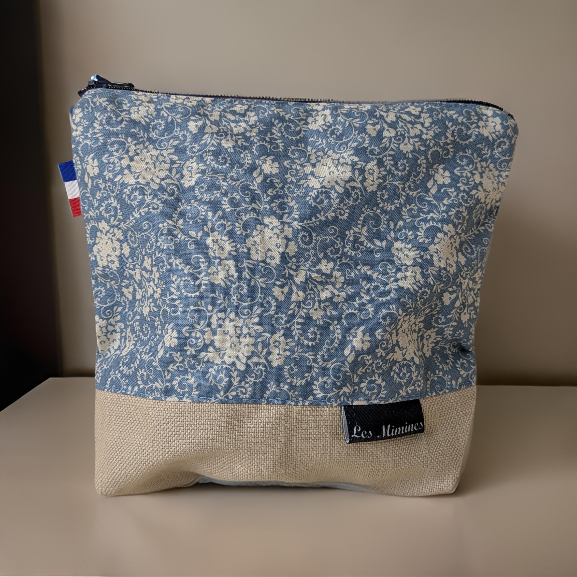 Pochette zippée lin et tissu floral Les Mimines d'Amélie