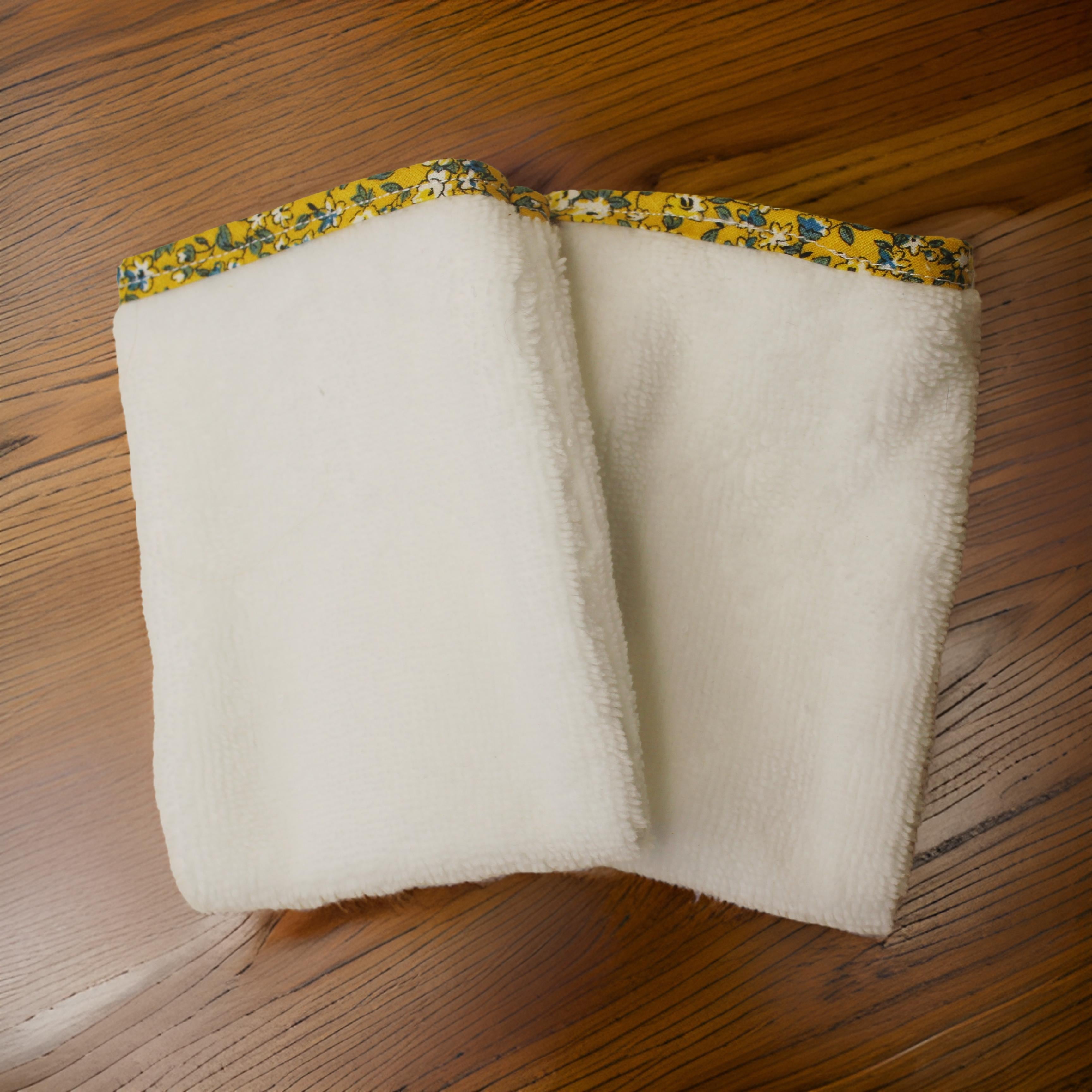 Gants tout doux - micro éponge blanche et biais - Lot de 2 Les Mimines d'Amélie