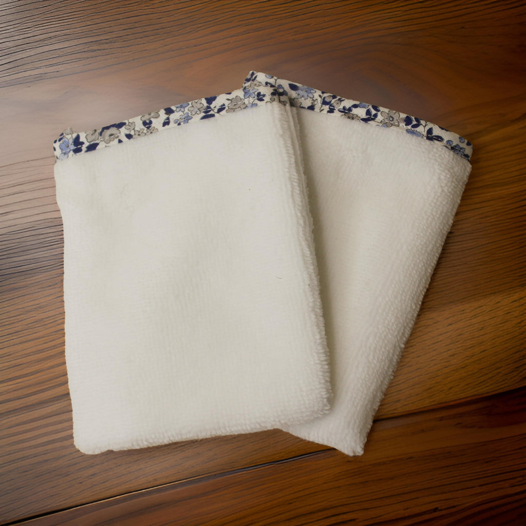 Gants tout doux - micro éponge blanche et biais - Lot de 2 Les Mimines d'Amélie