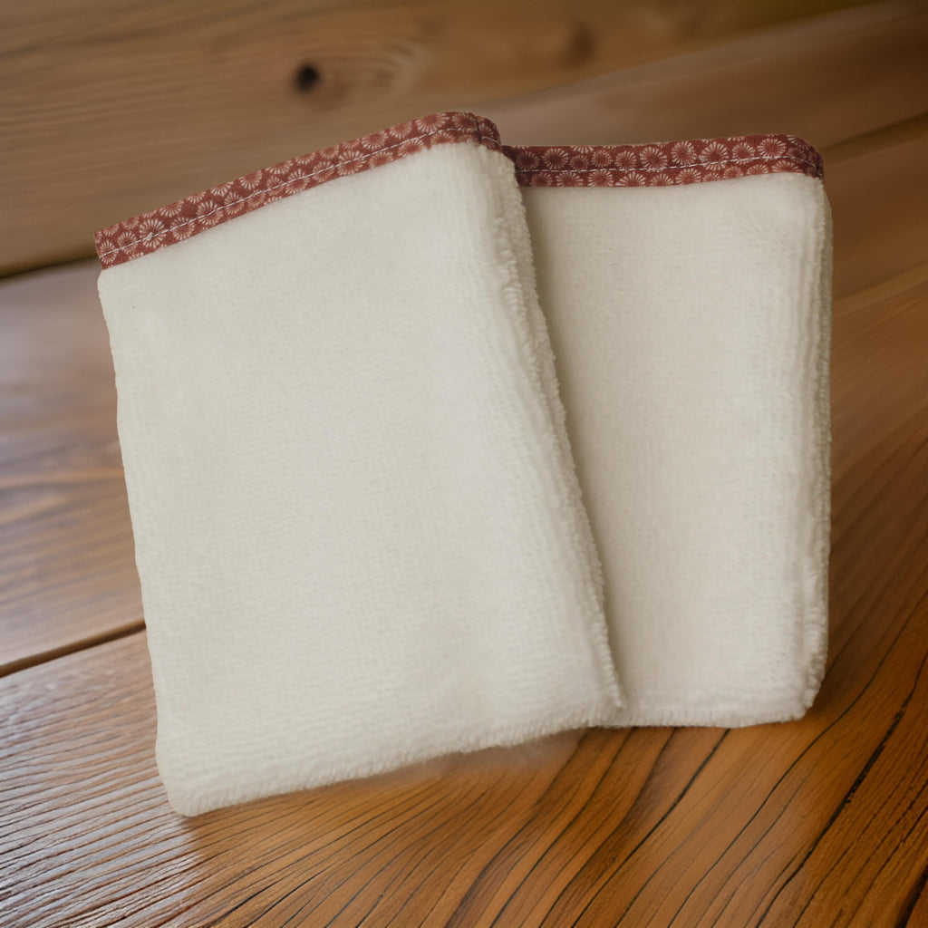Gants tout doux - micro éponge blanche et biais - Lot de 2 Les Mimines d'Amélie