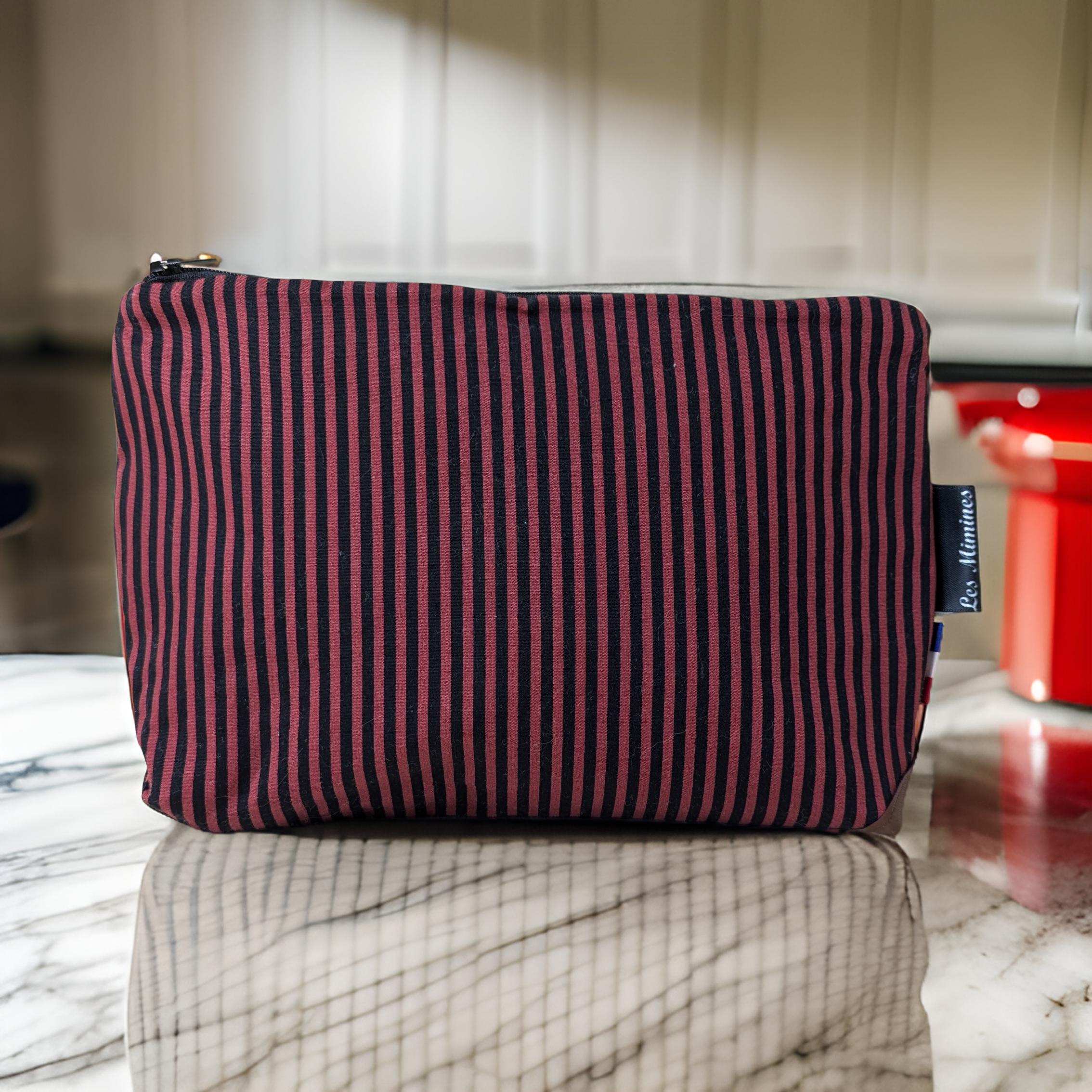 Pochette zippée rayée noire et rouge Les Mimines d'Amélie