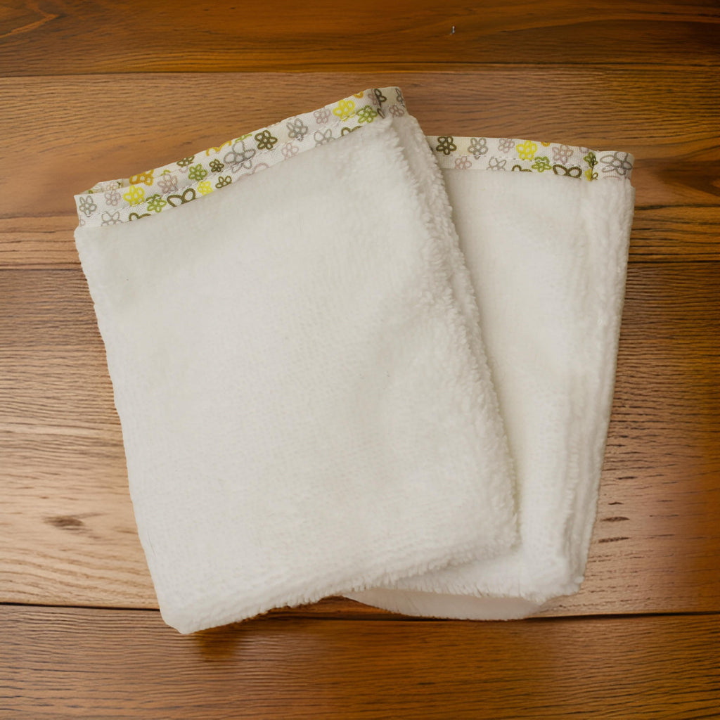 Gants tout doux - micro éponge blanche et biais - Lot de 2 Les Mimines d'Amélie